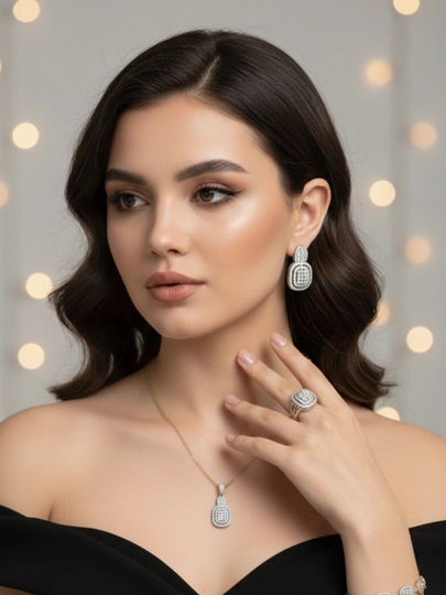Комплект украшений в стиле Vancleef, Messika, Bvlgari, серьги, кольцо, браслет, цепочка — XULUX-KLEVER-АМЕТИС