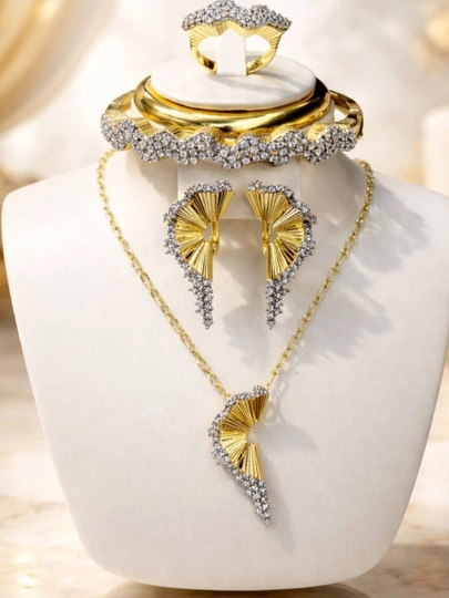 Комплект украшений в стиле Vancleef, Messika, Bvlgari, серьги, кольцо, браслет, цепочка — XULUX-KLEVER-ГОЛУБ