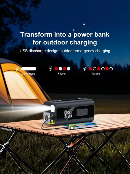Автомобильное пусковое устройство: стартер, компрессор, фонарь насос Power Bank