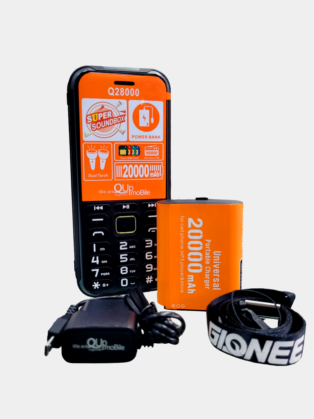 Q 28000 TANK, 20000 mAh batareka, 4 simkarta, baland ovozli kalonka, kuchli yorug'lik