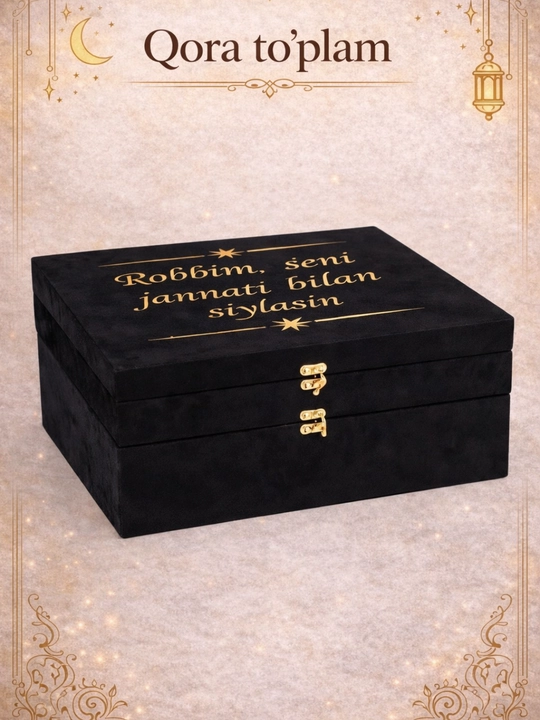 Diniy to'plam ibodat , Arabcha Qur'oni kitobi, joynamoz, tasbeh, zam zam - sovg'a qutisida