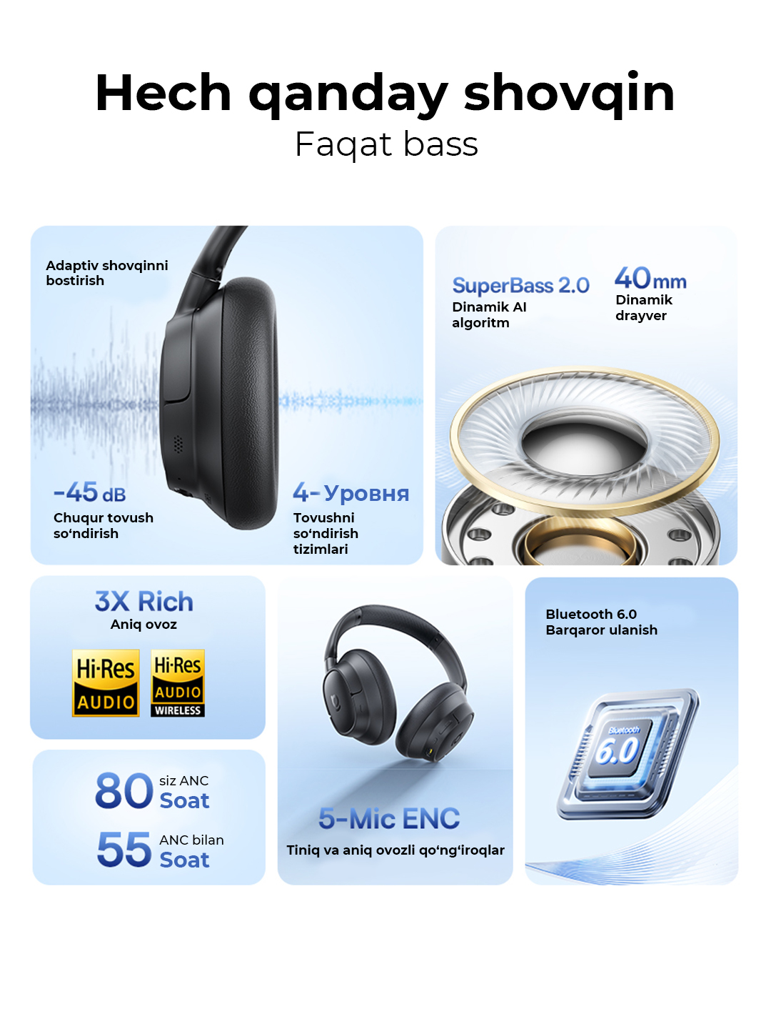 Simsiz quloqchinlar Baseus Bass BH1 NC Wireless Noise Cancelling Headphones