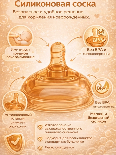 Силиконовая соска для бутылочки, без BPA, от 0+ месяцев — BABYBUT-SOSKA-КАРМЛН