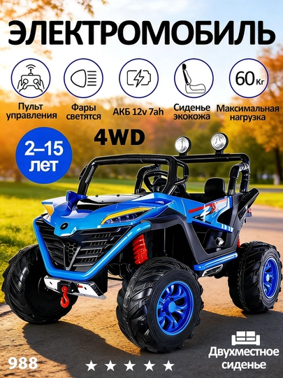 Детский электромобиль UTV 12V, Пульт 2.4GHz, LED, до 35 кг, 2–13 лет, музыка USB AUX