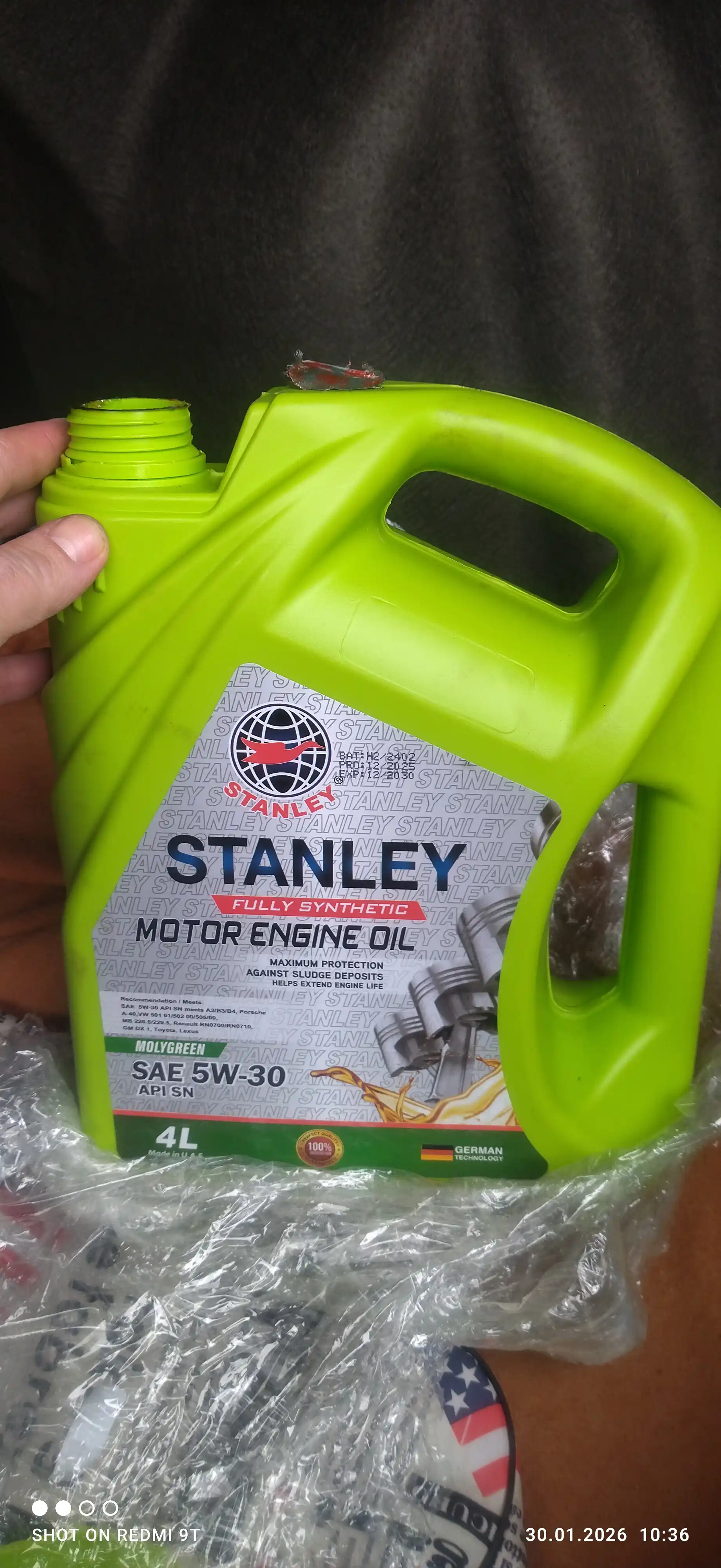 Motor moyi STANLEY Molygreen 5W30 API, SN GM Dexos1 Gen 2