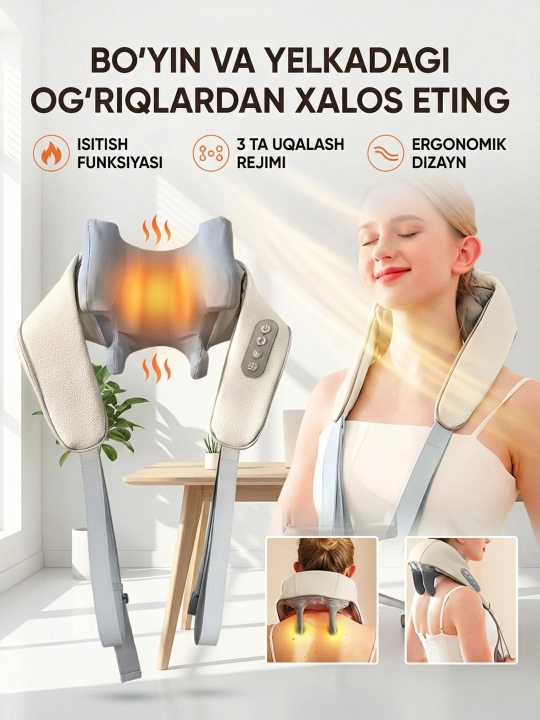 Bo‘yin va yelka uchun isitish funksiyasiga ega ko‘p funksiyali shiatsu massaj apparati