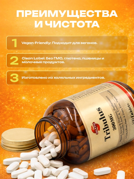 Solyvia Tribulus 300 mg — 100 tabletka, erkaklar quvvati va energiyasi uchun