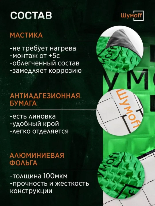 Виброизоляция для автомобиля Шумoff M2, в пачке 10 шт