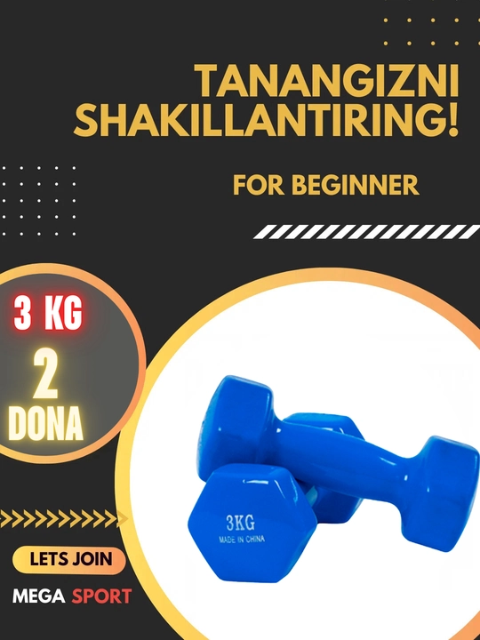 Vinil gantellar 0.5 kg dan 4 kg gacha, to'plamda 2 dona