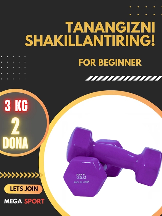 Vinil gantellar 0.5 kg dan 4 kg gacha, to'plamda 2 dona