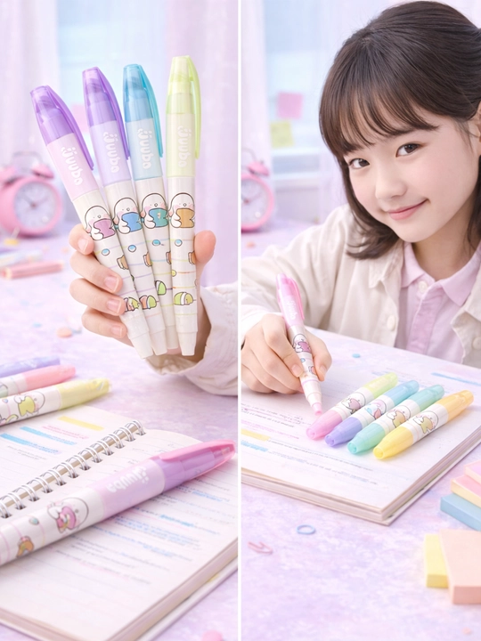 Pastel flomaster xaylayterlar, 6 rangli to‘plam, yumshoq uchli, koreys kanselyariyasi