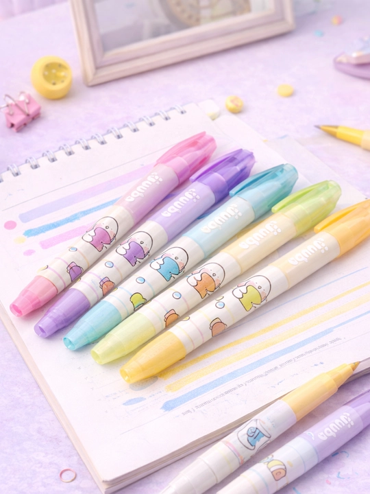 Pastel flomaster xaylayterlar, 6 rangli to‘plam, yumshoq uchli, koreys kanselyariyasi