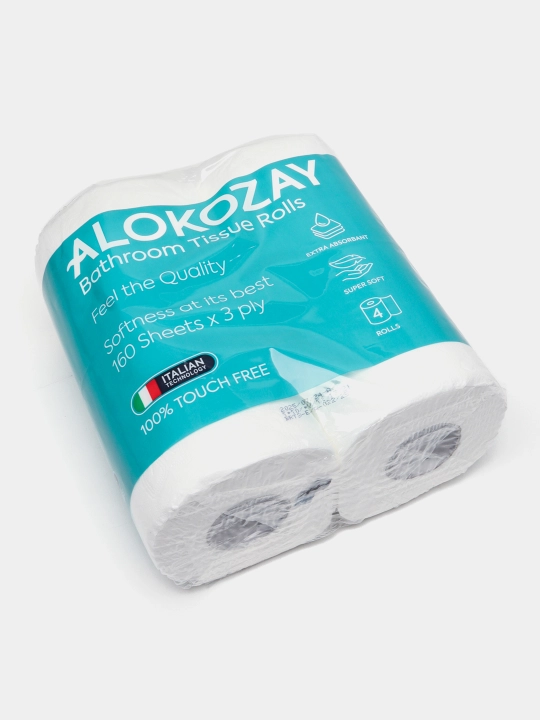 ALOKOZAY tualet qog'ozi, 2-3 qavat, yumshoq, mustahkam, 4/12 rulon 