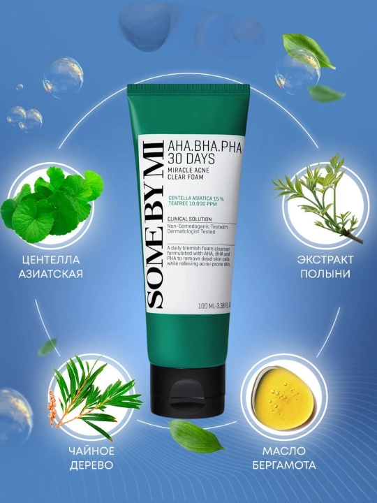 Пенка для проблемной кожи AHA/BHA/PHA 30 days miracle acne clear foam, 100 мл