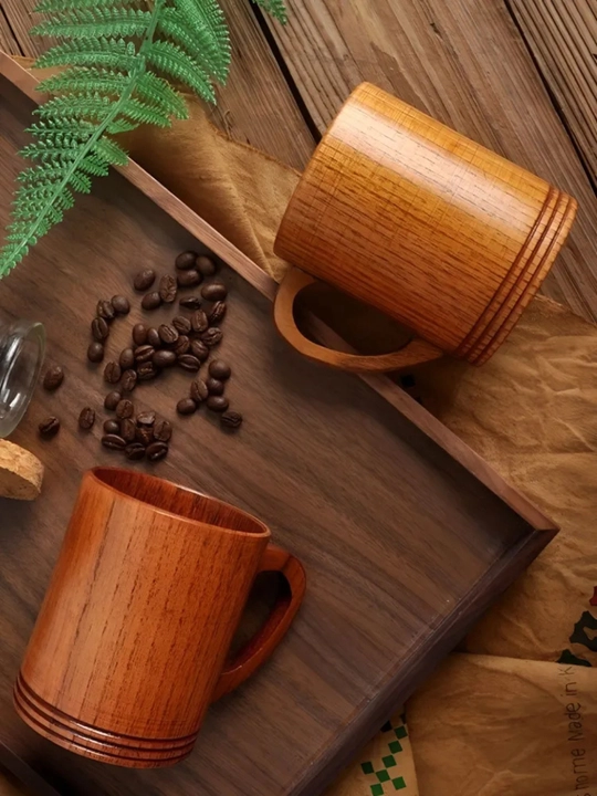 Choy va qahva ichish uchun tabiiy yog‘ochdan tayyorlangan krujka, 300 ml sovgaga