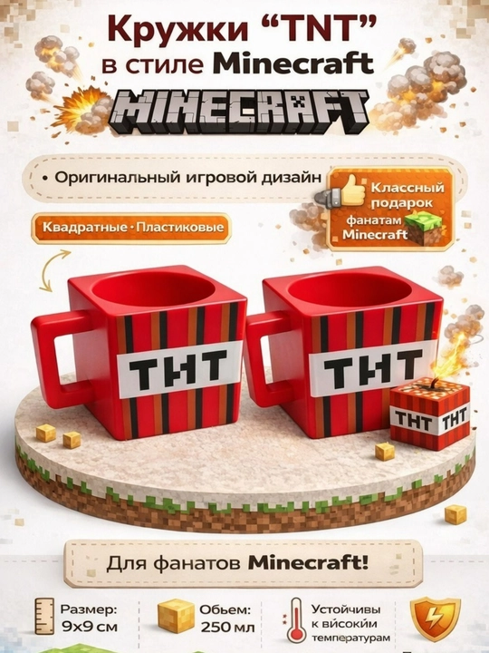 Minecraft uslubidagi kub shaklidagi krujka (3D dizayn)