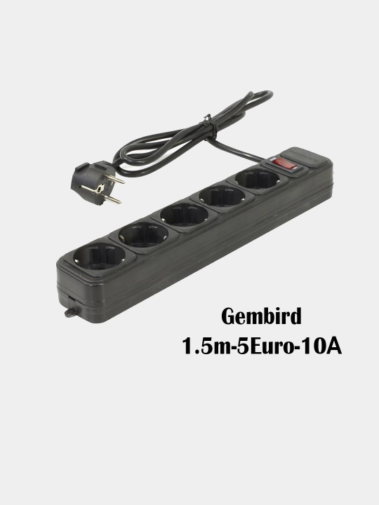 Сетевой фильтр удлинитель Gembird 5Euro розеток с защитой от перепадов 1,5М 10А черный - 