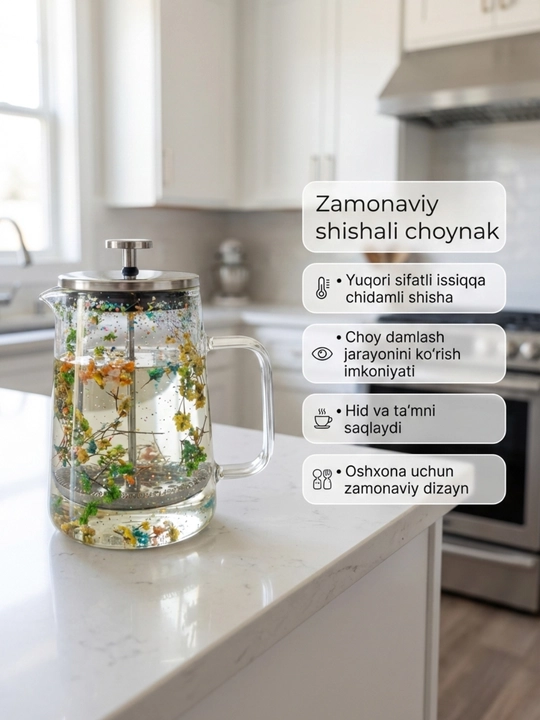 Заварочный чайник French Press с поршнем, стеклянный, для чая и кофе, 650 мл / 1000 мл