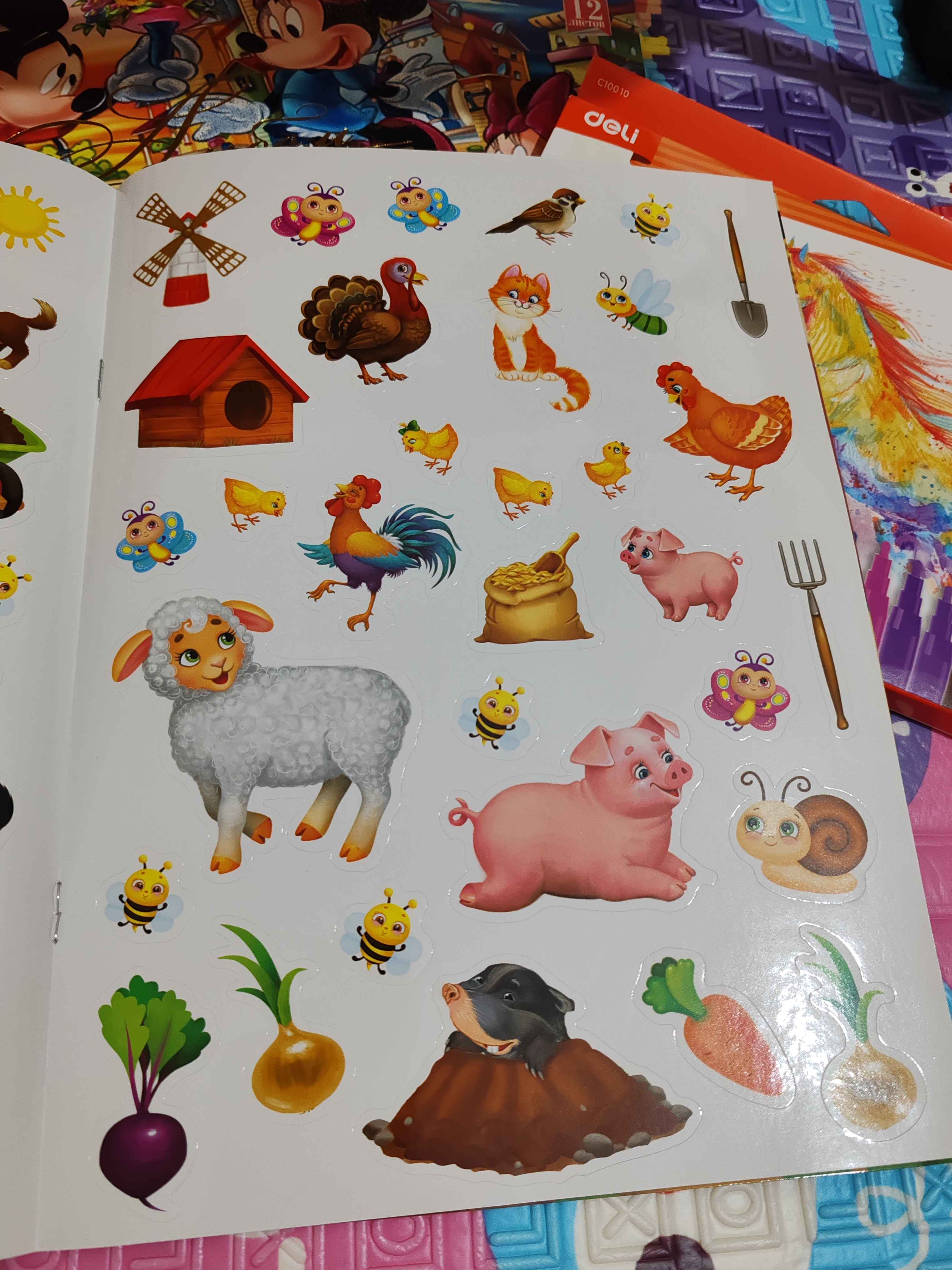 Qayta ishlatiladigan stikerlar, A4, hayvonlar kasblar fasllar ferma topishmoqlar