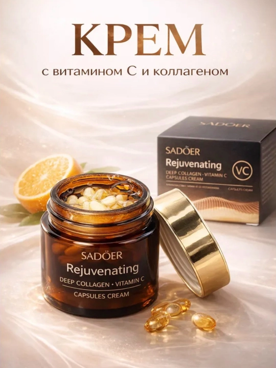 Oмолаживающий крем для лица SADOER Rejuvenating Deep Collagen Vitamin C Capsules Cream - 