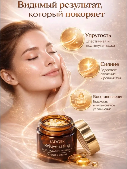 Oмолаживающий крем для лица SADOER Rejuvenating Deep Collagen Vitamin C Capsules Cream