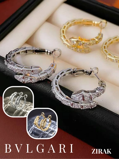 Серьги-кольца в виде змеи в стиле BVLGARI, женские серьги со стразами