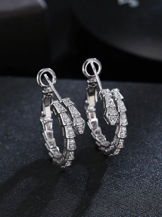 Серьги-кольца в виде змеи в стиле BVLGARI, женские серьги со стразами