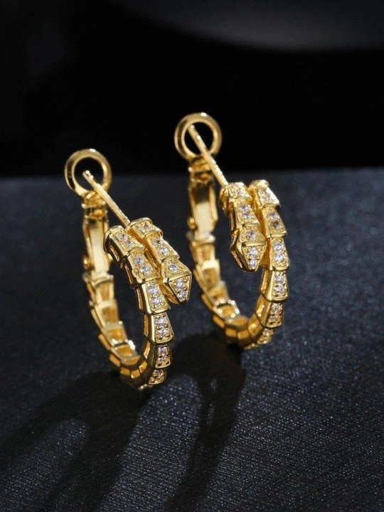 Серьги-кольца в виде змеи в стиле BVLGARI, женские серьги со стразами