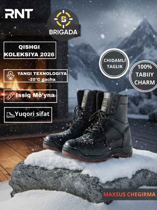RNT Qishki Erkaklar Botinkasi – Tabiiy Charm, Issiq va Mustahkam, junli - 