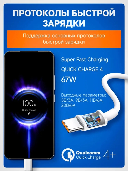 Samsung va Xiaomi Redmi uchun tezkor quvvatlash qurilmasi 67 Vt 33 Vt Type-C kabeli