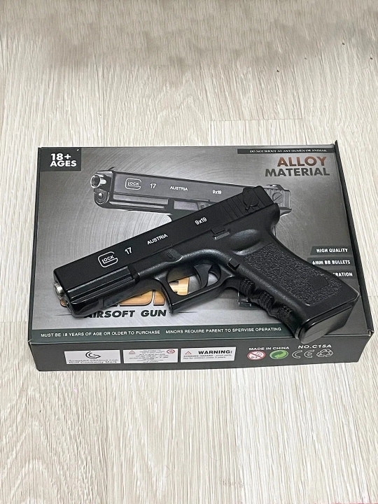 Игрушечный пневматический пистолет Airsoft Gun C15A, 18+, 6 мм BB, черный