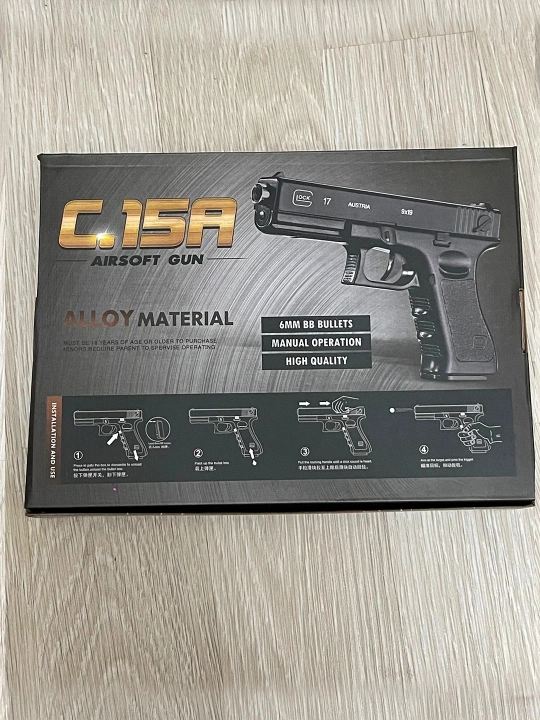Игрушечный пневматический пистолет Airsoft Gun C15A, 18+, 6 мм BB, черный