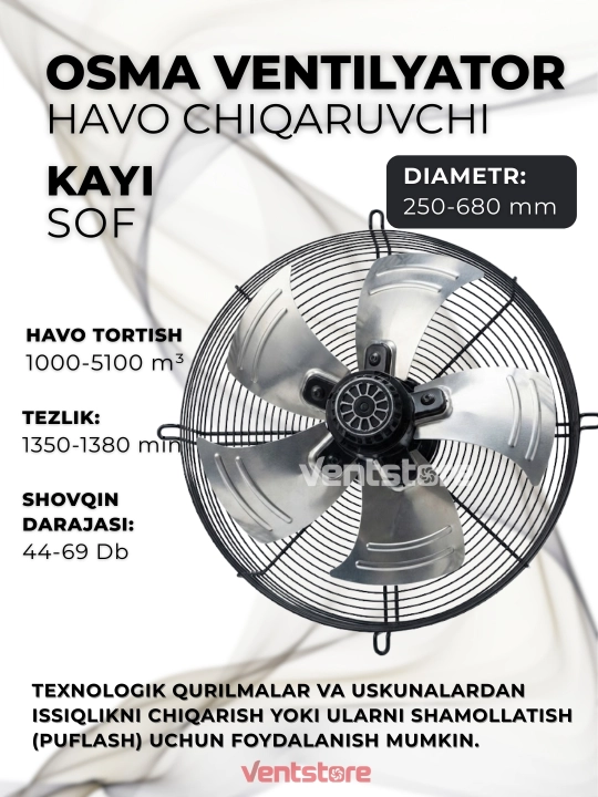 Sanoat sovutish ventilyatori, 250–630 mm, 220–380V, KAYI SOF, Turkiya - 