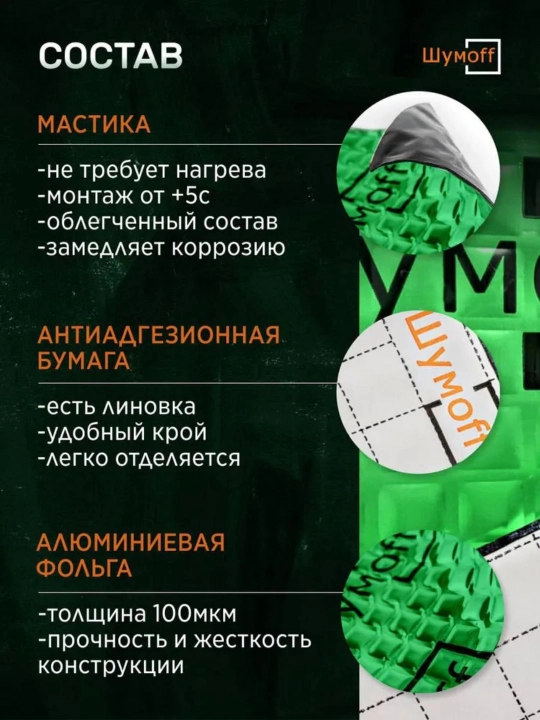 Шумоизоляция для автомобиля Шумофф М 2.0, 2 мм, виброизоляция, звукоизоляция, автоизоляция