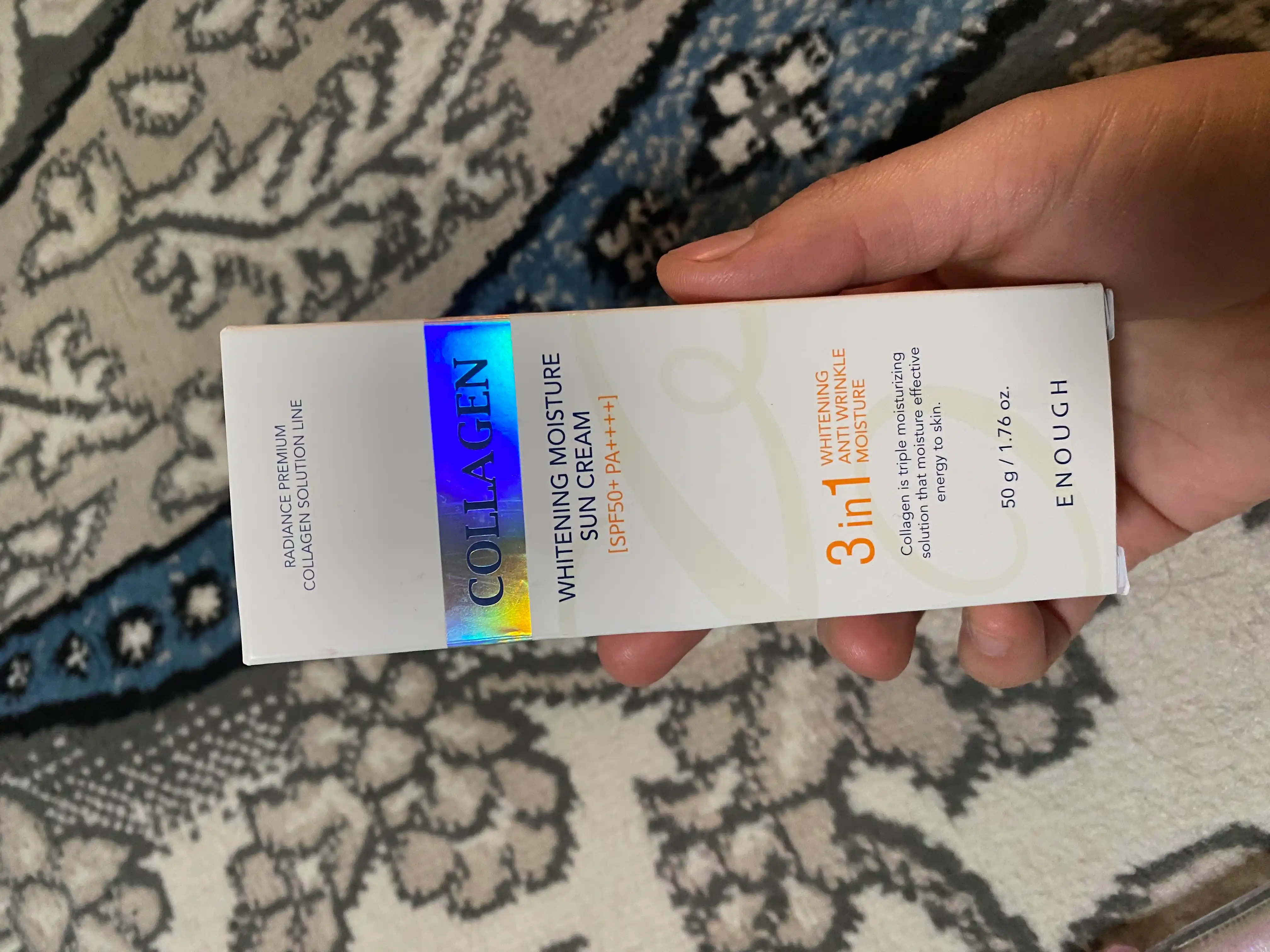 Солнцезащитный крем Enough 3 in 1 Whitening Sun Cream SPF50/PA+ с морским коллагеном, 50 мл