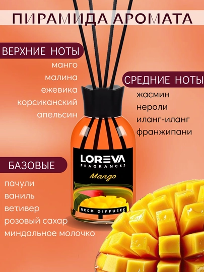 LOREVA Mango tayoqlari bilan uy uchun aromadiffuzor 110 ml sovg'a