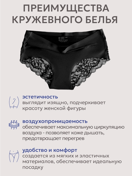Ayollar uchun choksiz, nafas oladigan dantelli shimlar, 3 ta to'plam