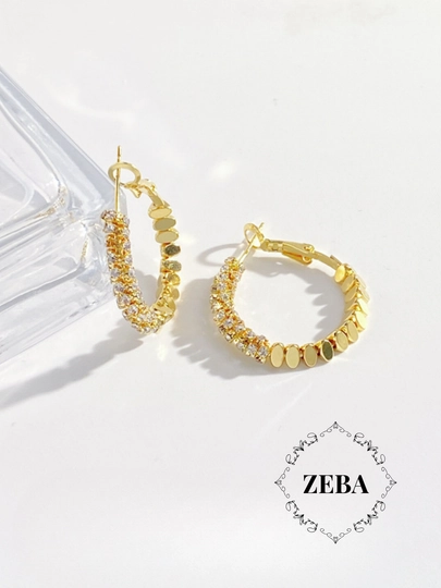 Cерьги кольца, круглые, конго золотого и серебрянного цветов — ZEBA-HOOPEAR-БЕЖЕВ