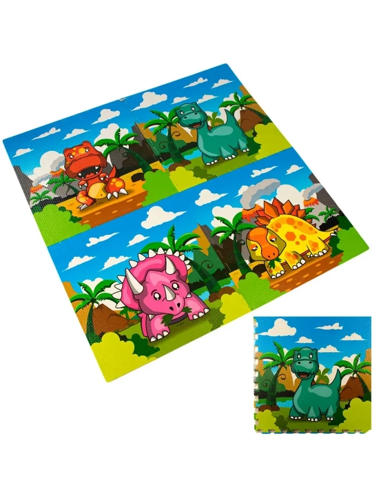 Коврик игровой 60х60х1 см 4 элемента, динозавры