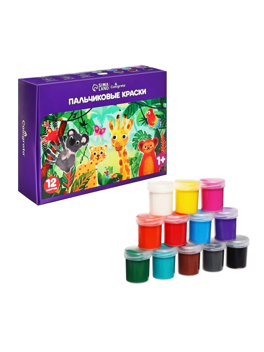 Calligrata barmoq bo'yoqlari to'plami, 12 xil rang, har biri 40 ml, 1 yoshdan katta bolalar uchun
