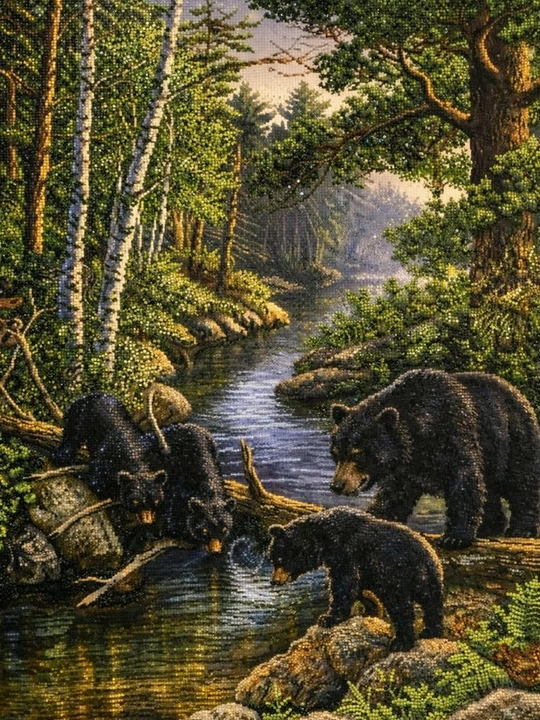Olmosli mozaika ‘’O‘rmon soyida ayiq oilasi‘’  30x20 sm