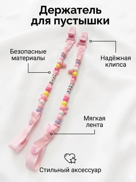 Клипса для соски, держатель с бусинами, безопасный, для малышей - 