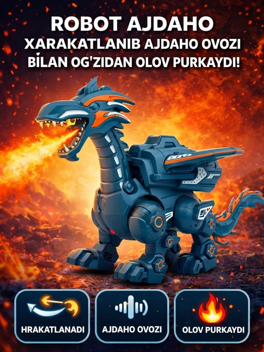 Робот - дракон-движущаяся игрушка, светодиодный свет, звуковой эффект - 