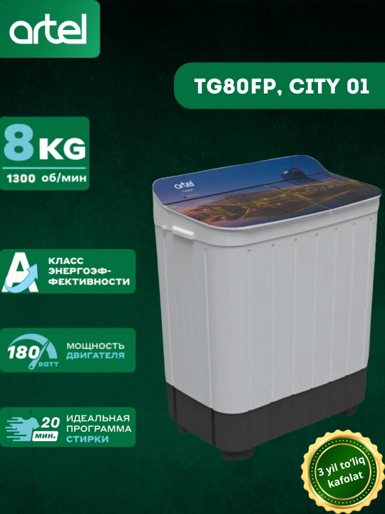Kir yuvish mashinasi yarim avtomatik ARTEL ART-TG80FP City 01, 8 kg