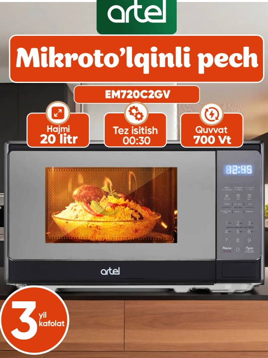 Mikroto'lqinli pech ARTEL EM720C2GV, 20 litr