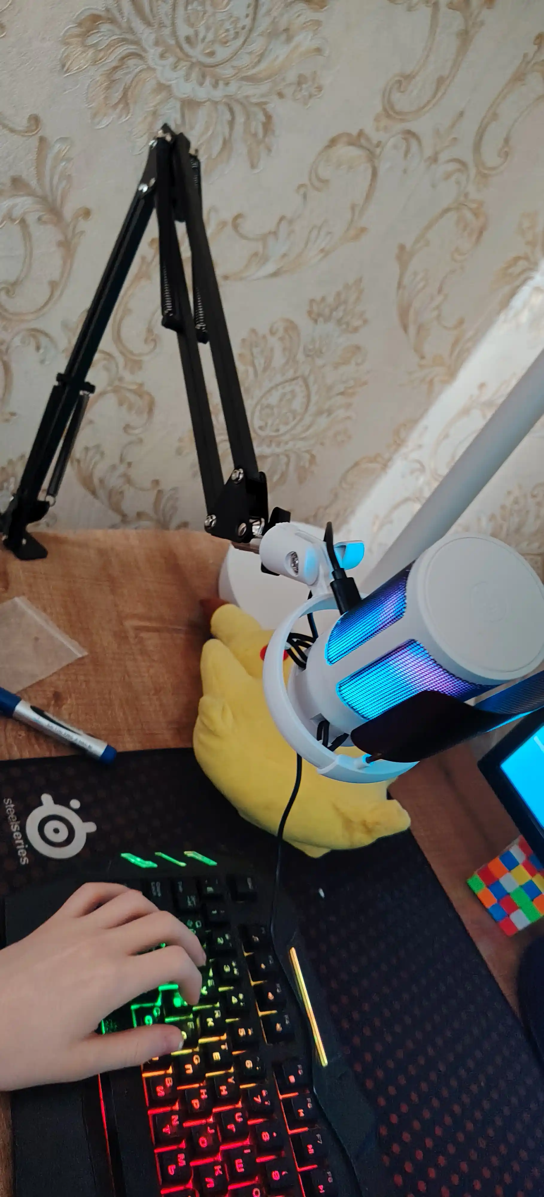 RGB yoritgichli o'yin kondensatori mikrofoni, braket va oqim filtri