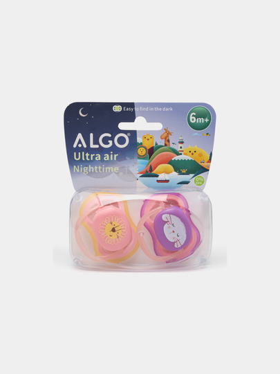 Набор пустышек ALGO Ultra air Nighttime, ночные, 6 мес+, 2 шт, соска