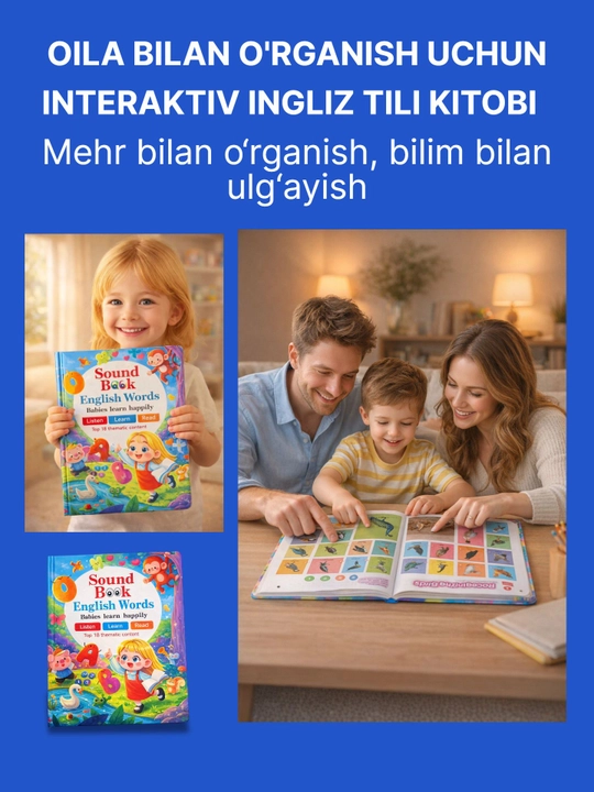 Interaktiv gapiruvchi kitob bolalar uchun 500 so‘z va tovushlar 2 tilda O'zb-Ing, Rus-Ing