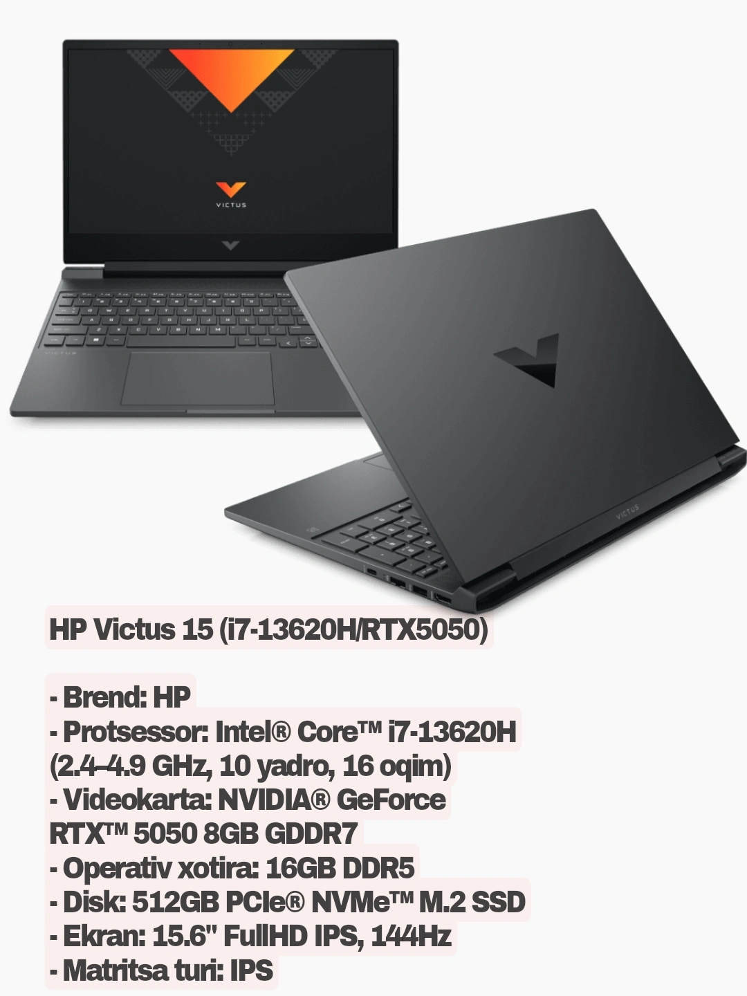 HP Victus 15 (i7-13620H/RTX5050) за 13780000 сум по лучшей цене. Uzum Market
