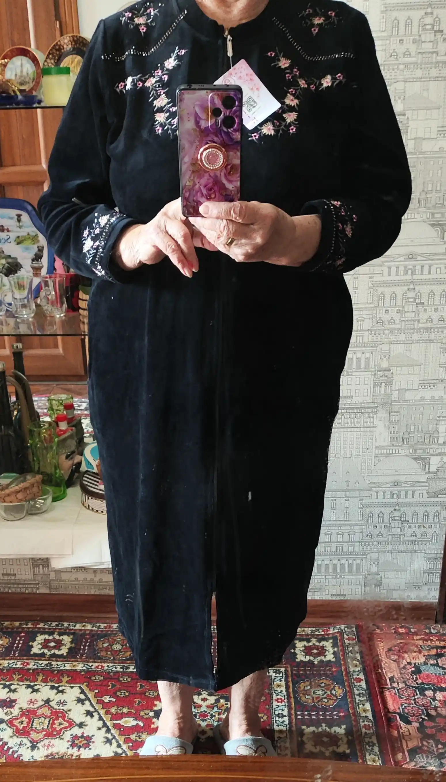 Xalat ayollar uchun, velyur, uy uchun, to'q ko'k rang